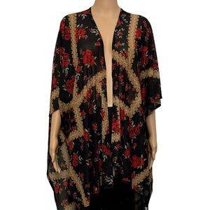 Ember Poncho Open Front Cardigan Black Floral Woman’s Large